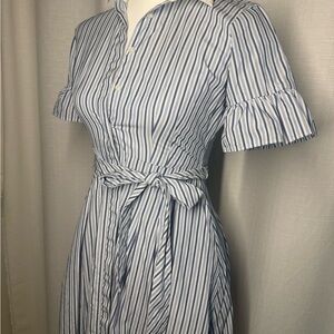 Brooks Brothers Navy and White Striped Midi Dress